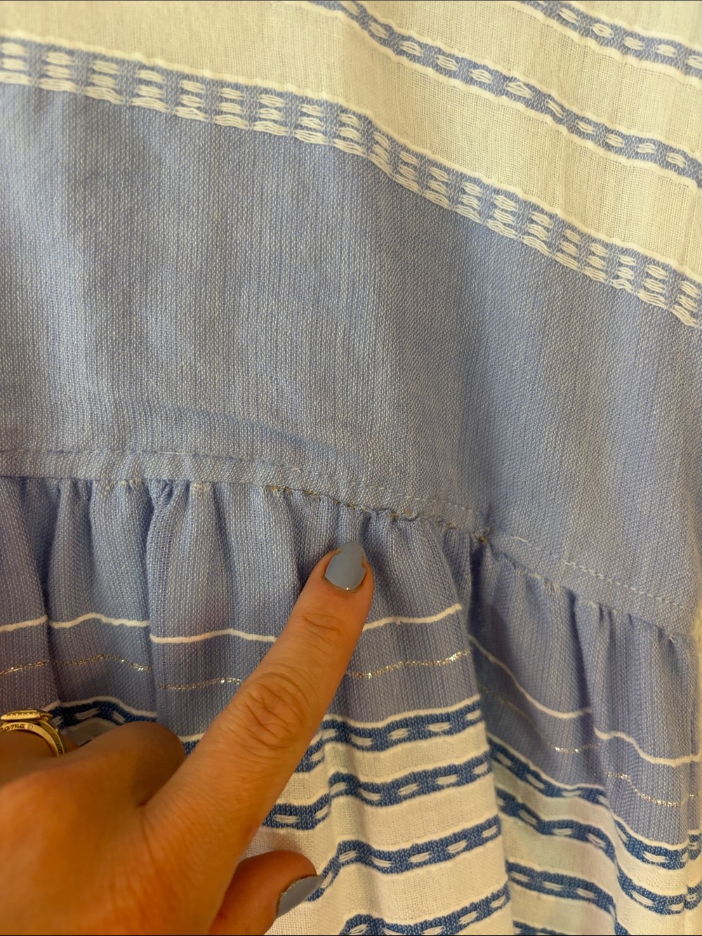 Lemlem Eshal Mini Dress Tiered Striped Blue White Raw Hem medium - small defect - Picture 6 of 11